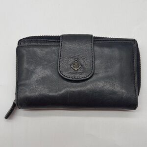 Black Leather Wallet with Anchor Logo